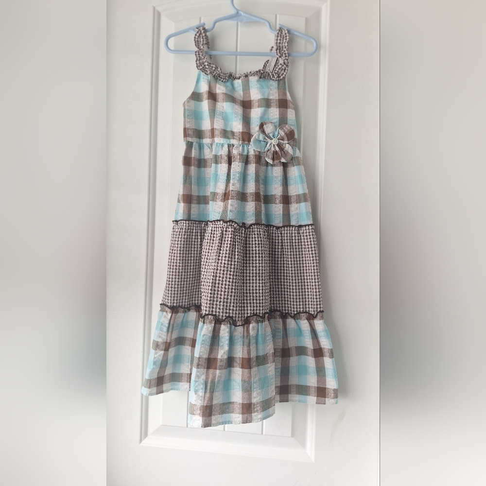 Good Lad Blue and Tan Ruffled Tiered Sundress